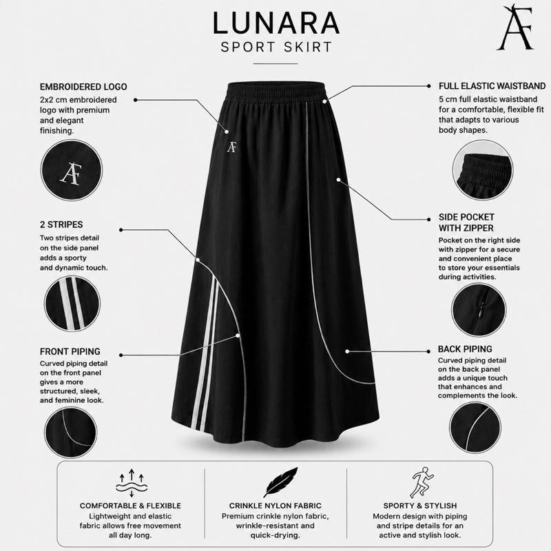 AF Lunara Sport Skirt - Lightweight Breathable Travel Friendly in Standard & Plus Sizes for Active Casual Wear