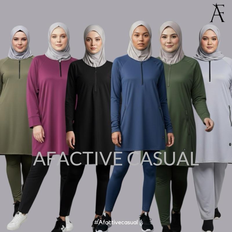 Afactivecasual Zip Motion Muslimah Sports Top