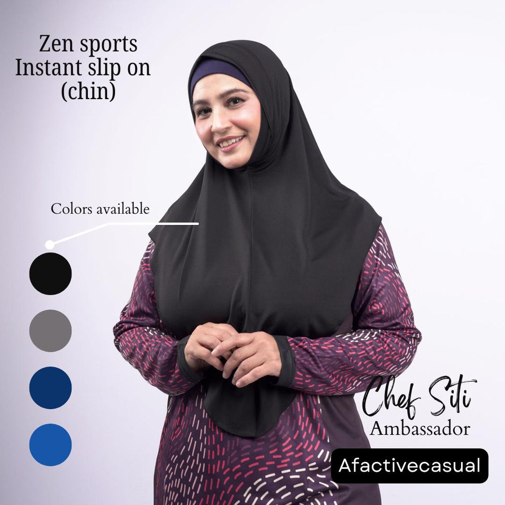 Afactivecasual Zen Chin Sports instant slip on Hijab for Women