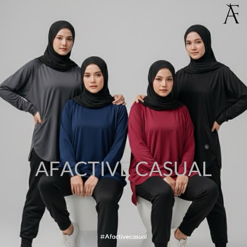 Afactivecasual Oversize Loose Sports Top for Muslimah