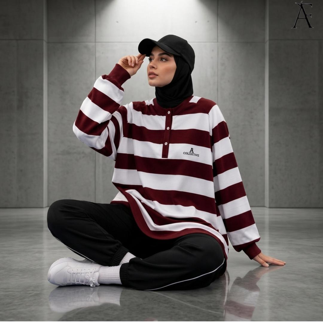 AF Linza Oversized Striped Cotton Polo Tee