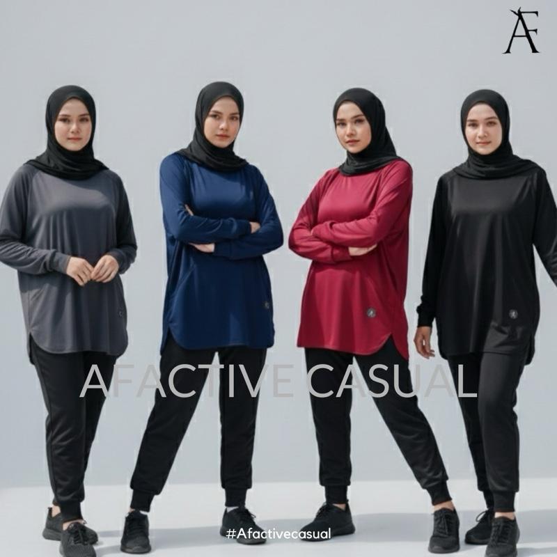 Afactivecasual Oversize Loose Sports Top for Muslimah