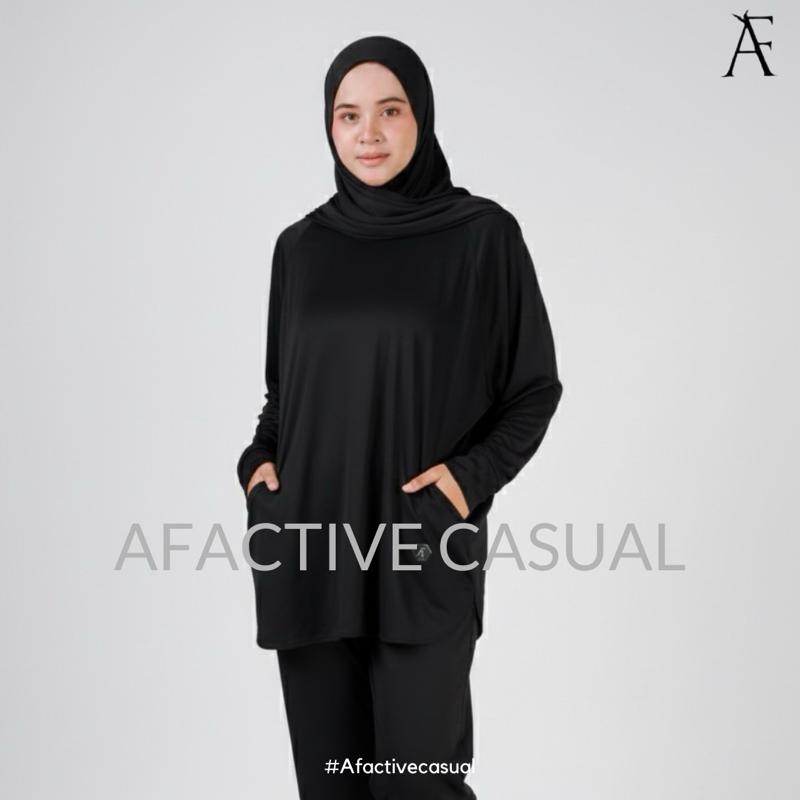 Afactivecasual Oversize Loose Sports Top for Muslimah