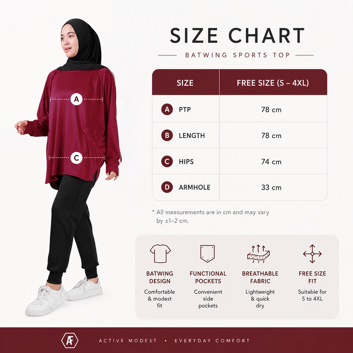 Afactivecasual Oversize Loose Sports Top for Muslimah