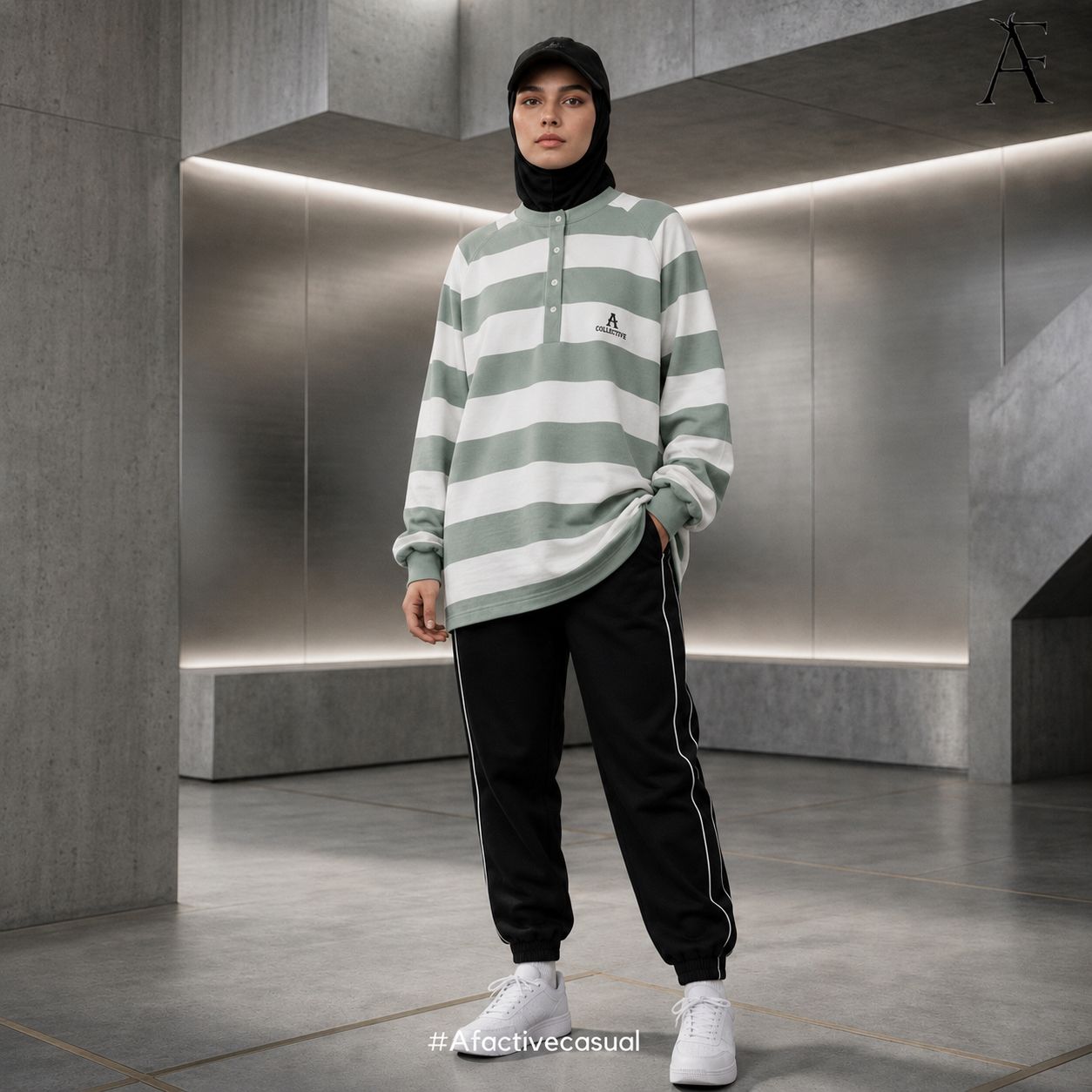AF Linza Oversized Striped Cotton Polo Tee