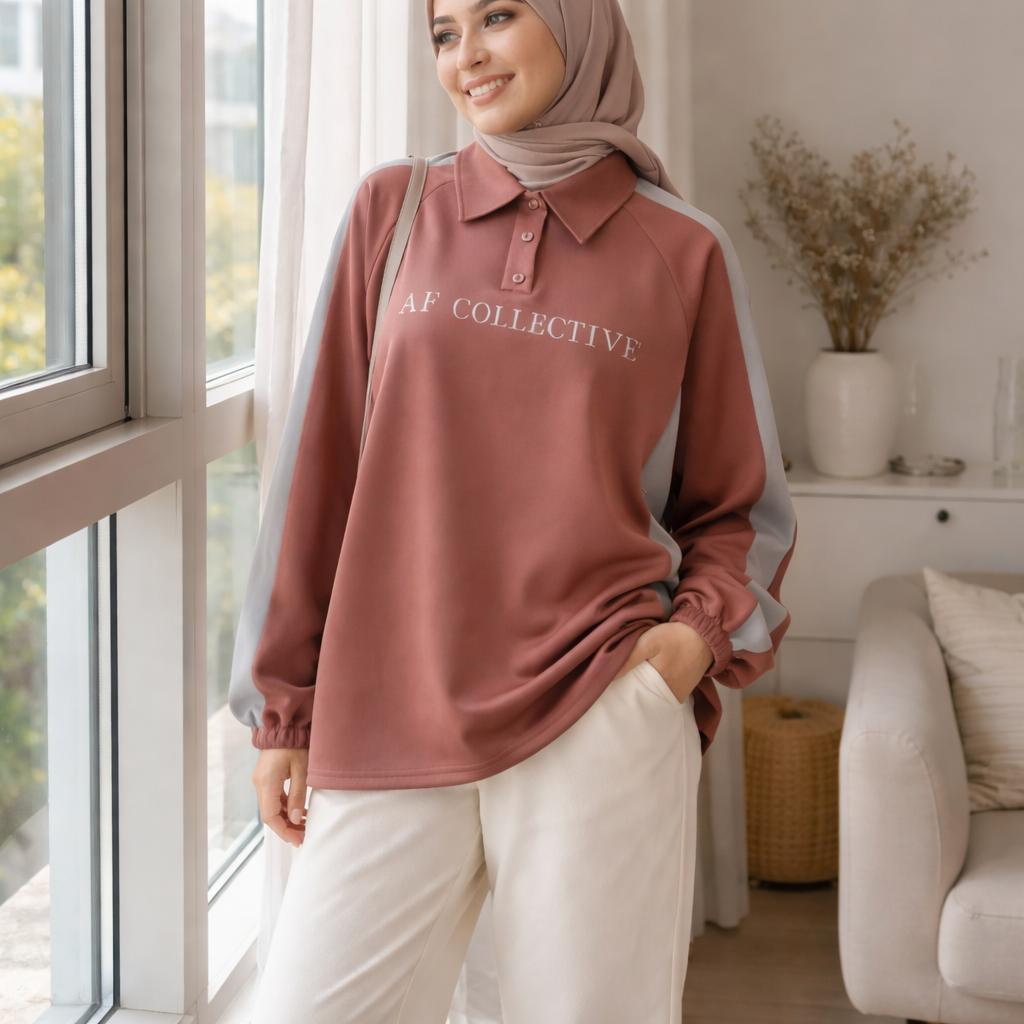 AF POLO SWEATSHIRT SOFT AIRY SCUBA MODEST and CASUAL WEAR