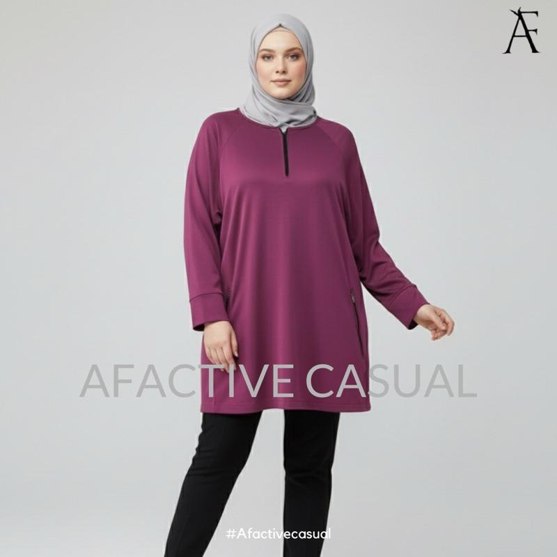 Afactivecasual Zip Motion Muslimah Sports Top
