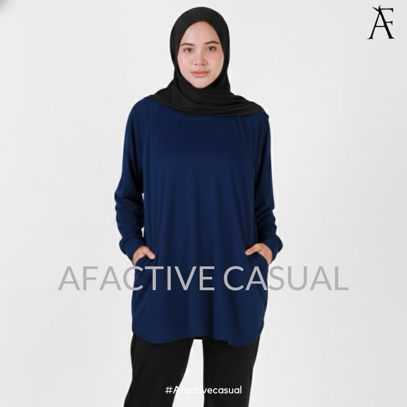 Afactivecasual Oversize Loose Sports Top for Muslimah