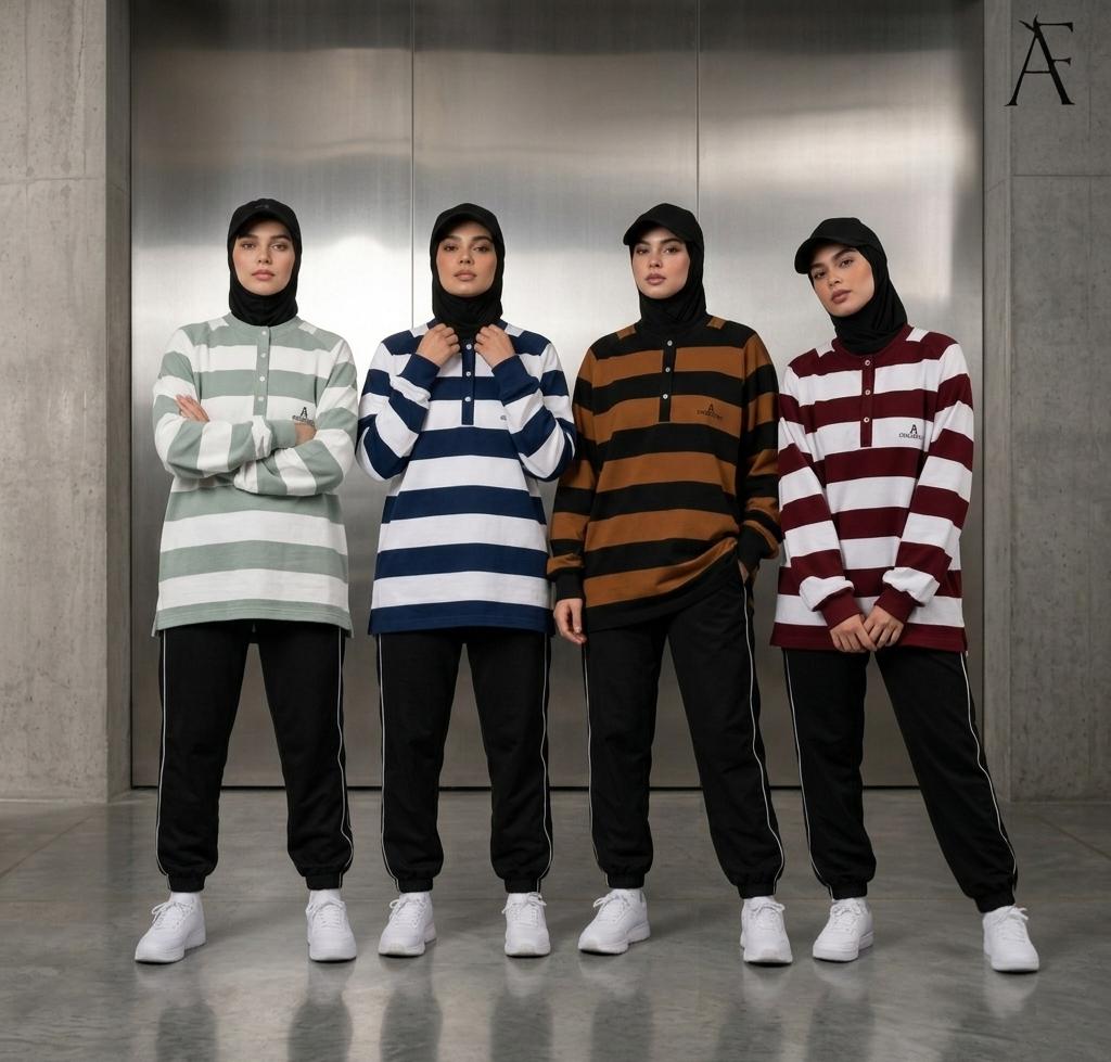 AF Linza Oversized Striped Cotton Polo Tee