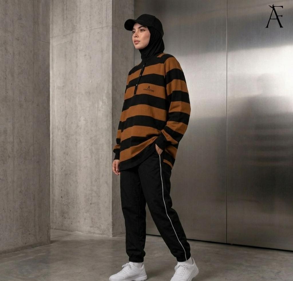 AF Linza Oversized Striped Cotton Polo Tee