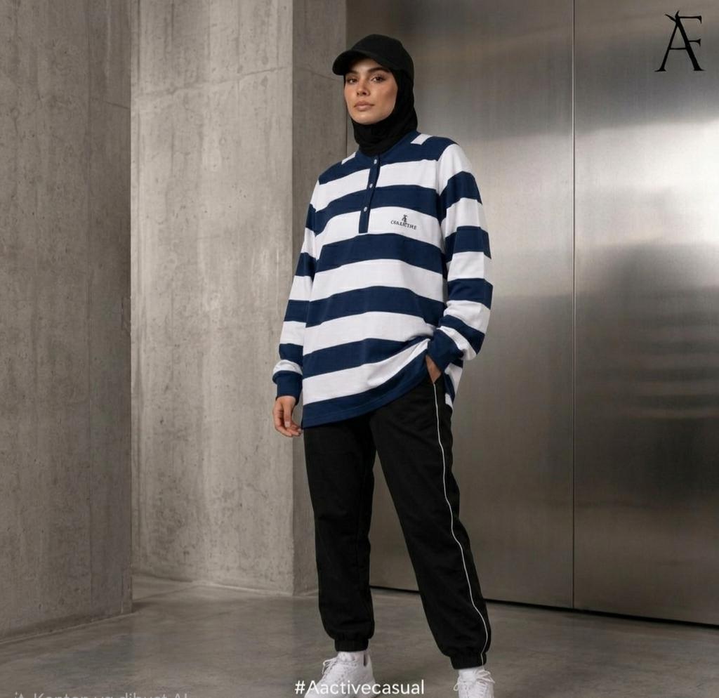 AF Linza Oversized Striped Cotton Polo Tee