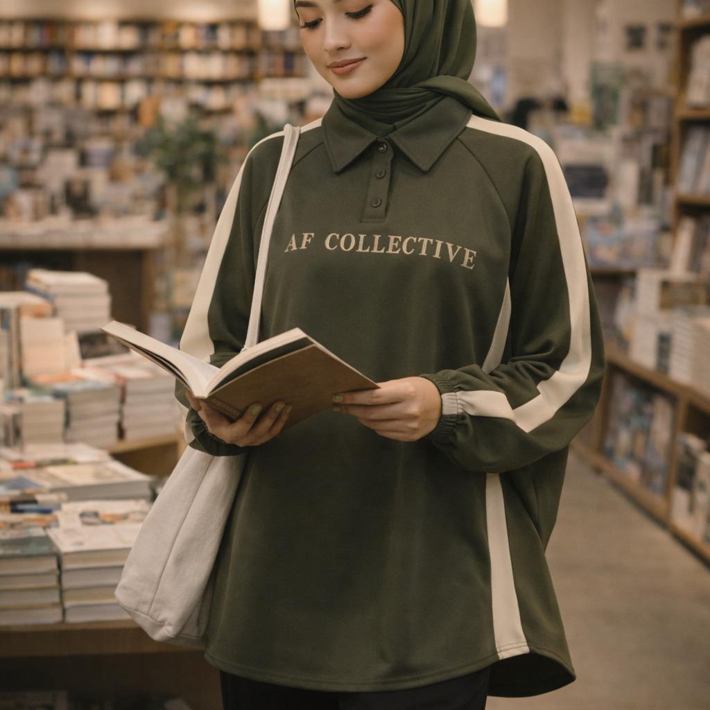 AF POLO SWEATSHIRT SOFT AIRY SCUBA MODEST and CASUAL WEAR